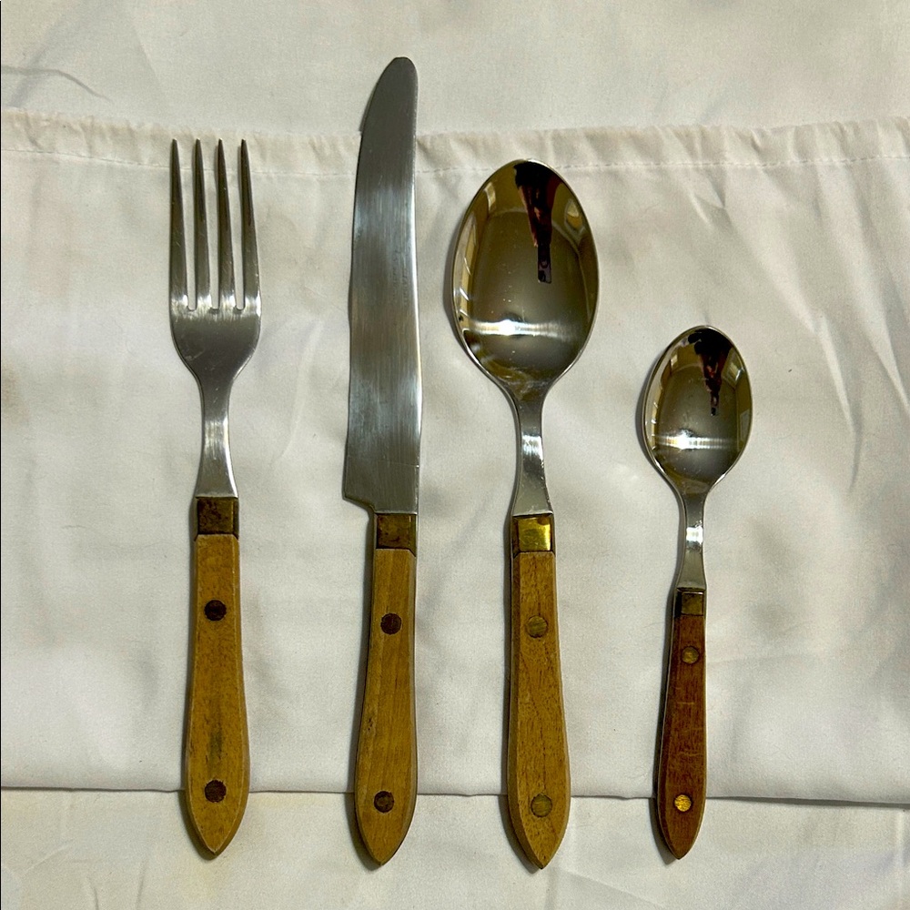 Vintage Stainless Steel & Wood Handle Cutlery Made in Bulgaria- 8 Place Settings